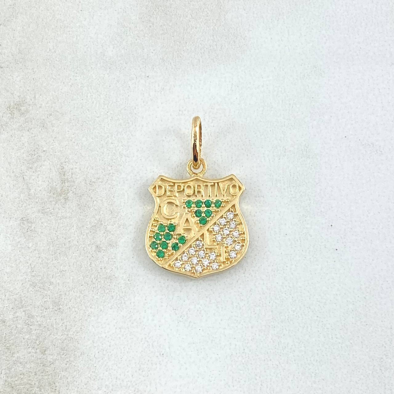 Pendant Deportivo Cali 2.1gr / 2.5cm / White Green Zircons 18K Yellow Gold