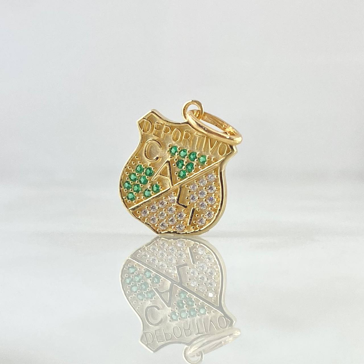 Pendant Deportivo Cali 2.1gr / 2.5cm / White Green Zircons 18K Yellow Gold