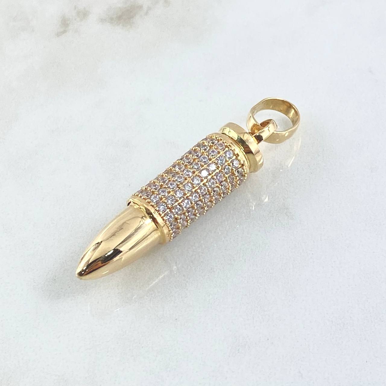 Pendant Bullet .38 Special 11.65gr / 5.5cm White Zircons Yellow Gold (Offer)