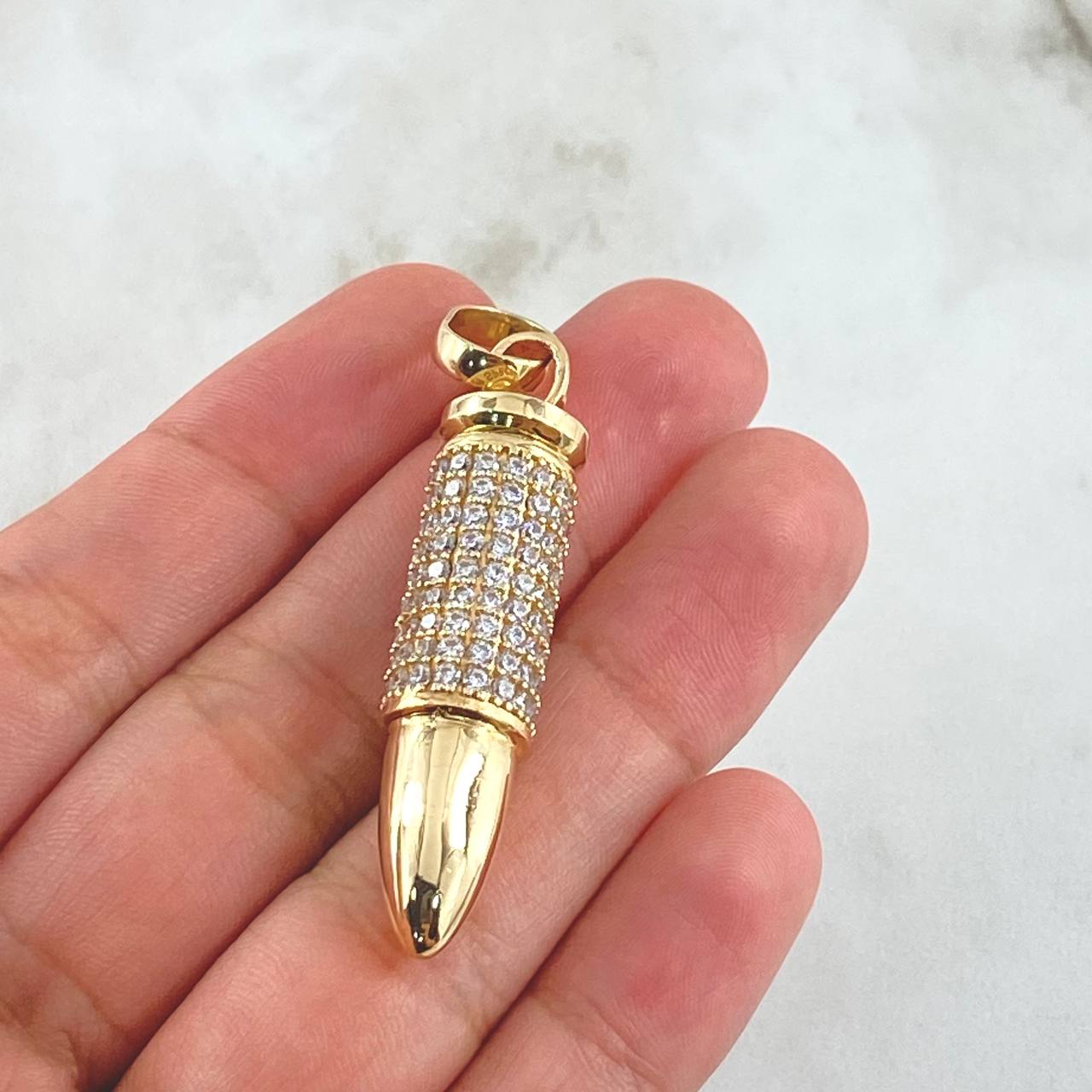 Pendant Bullet .38 Special 11.65gr / 5.5cm White Zircons Yellow Gold (Offer)
