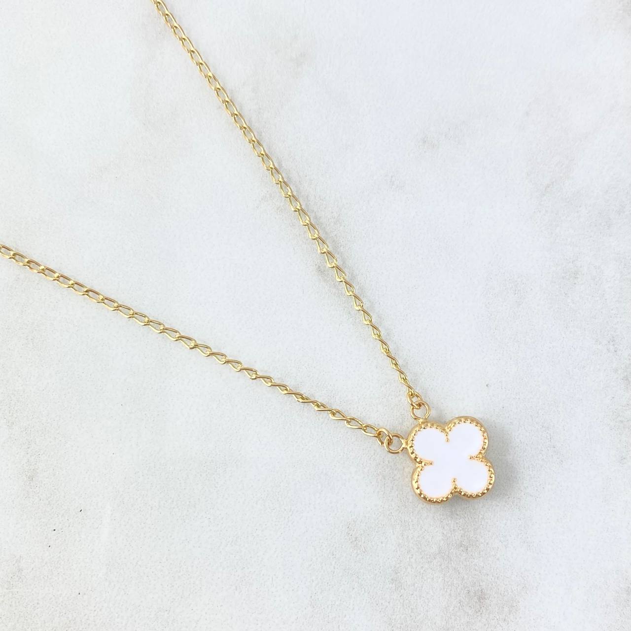 Cadena Espiga Trebol VCyA3.65gr / 45cm / 1.4mm Resina Blanca Oro Amarillo  18K *