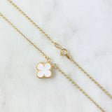 Cadena Espiga Trebol VCyA3.65gr / 45cm / 1.4mm Resina Blanca Oro Amarillo  18K *