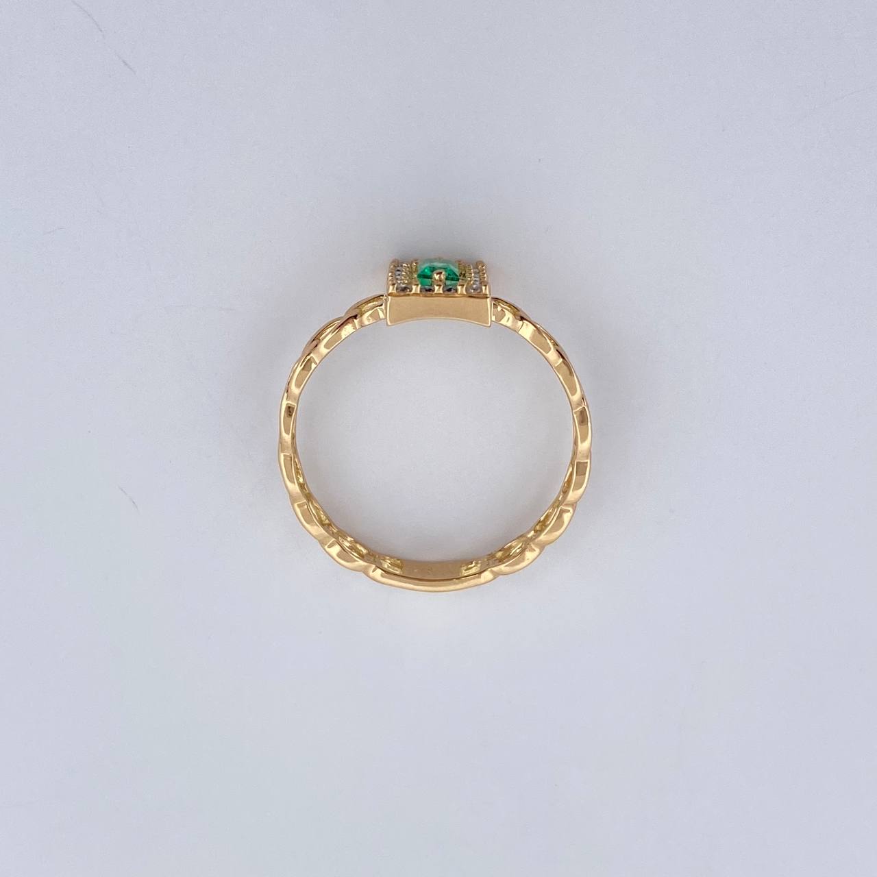 Rectangular Cuban Ring 1.7gr / Size 6 1/4 / Emeralds 15 Pts Diamonds 14 Pts 18K Yellow Gold (Jewel) &
