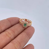Rectangular Cuban Ring 1.7gr / Size 6 1/4 / Emeralds 15 Pts Diamonds 14 Pts 18K Yellow Gold (Jewel) &