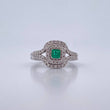 Anillo Solitario Halo 3.75gr / T6 1/4 / Esmeraldas 15 Pts Diamantes 34 Pts Oro Blanco 18K (Joya) &