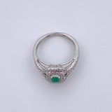 Anillo Solitario Halo 3.75gr / T6 1/4 / Esmeraldas 15 Pts Diamantes 34 Pts Oro Blanco 18K (Joya) &