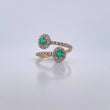 Ring Solitaire Double Halo 2.45gr / Size 6 / Emeralds 26 Pts Diamonds 24 Pts Two Yellows White Gold 18K (Jewel) &