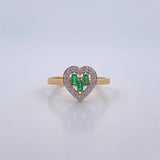 Heart Ring 2.1gr / Size 6 / Emeralds 14 Pts Diamonds 15 Pts Two Yellows White Gold 18K (Jewel) &