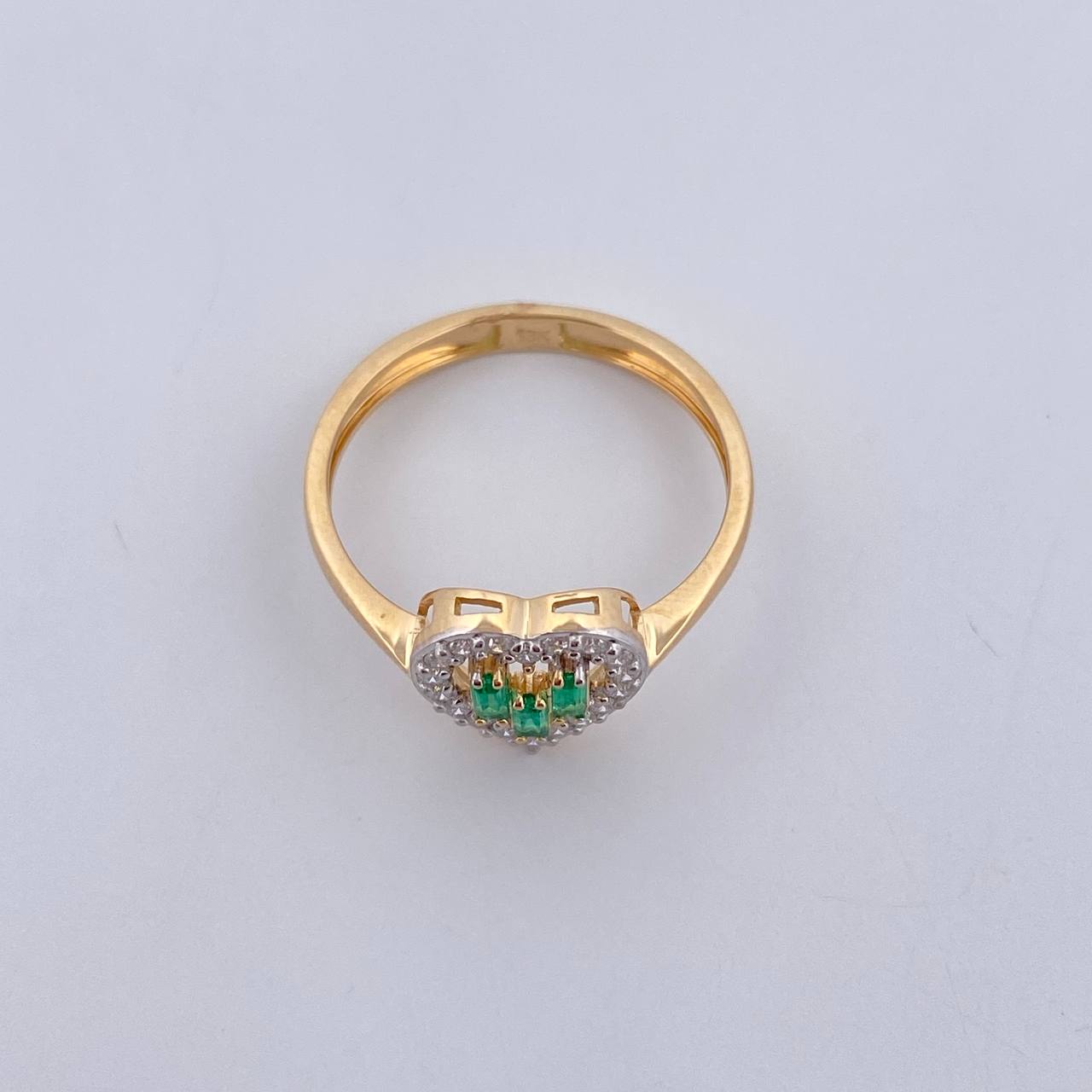 Heart Ring 2.1gr / Size 6 / Emeralds 14 Pts Diamonds 15 Pts Two Yellows White Gold 18K (Jewel) &
