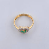 Heart Ring 2.1gr / Size 6 / Emeralds 14 Pts Diamonds 15 Pts Two Yellows White Gold 18K (Jewel) &