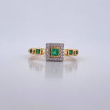 Ring Squares 2.75gr / Size 7 / Emeralds 20 Pts Diamonds 10 Pts Two Yellows White Gold 18K (Jewel) &