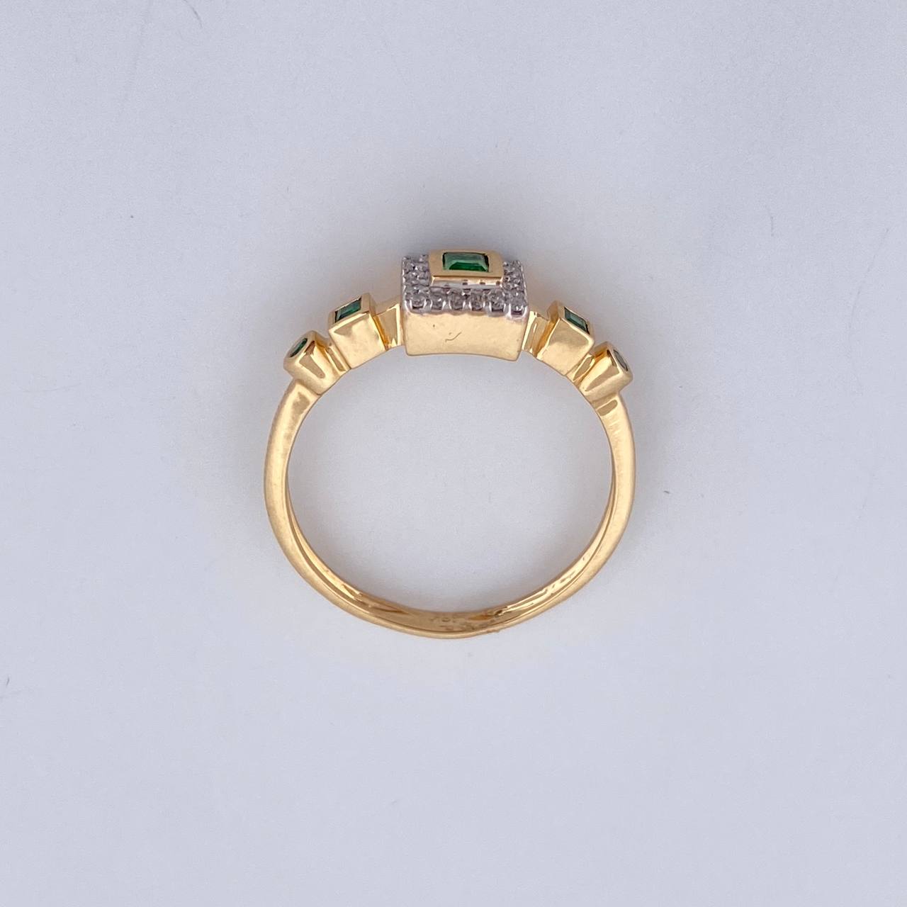Ring Squares 2.75gr / Size 7 / Emeralds 20 Pts Diamonds 10 Pts Two Yellows White Gold 18K (Jewel) &