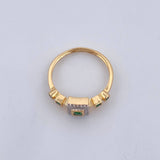 Ring Squares 2.75gr / Size 7 / Emeralds 20 Pts Diamonds 10 Pts Two Yellows White Gold 18K (Jewel) &