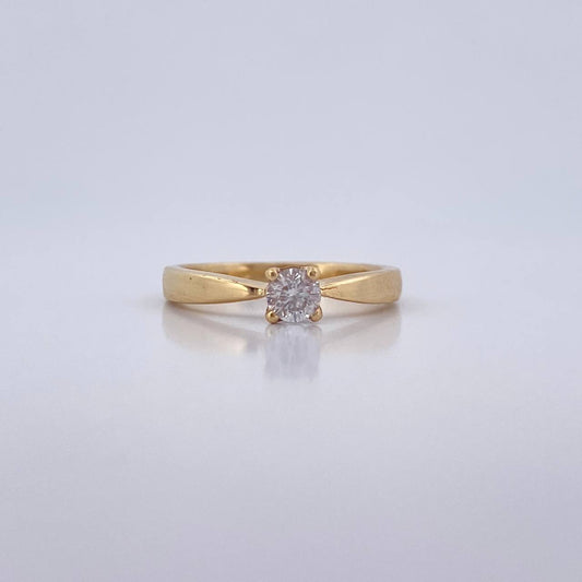 Round Solitaire Ring 3.15gr / Size 5 3/4 / Diamond 22 Pts 18K Yellow Gold (Jewel) &