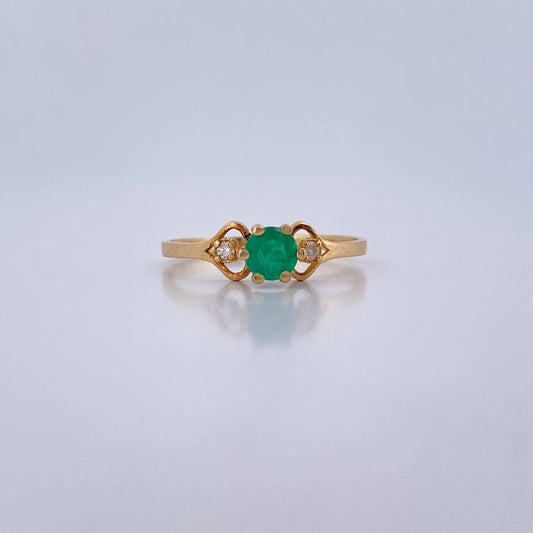 Solitaire Ring Round 1.55gr / Size 7 1/4 / Emerald 24 Pts Faceted Pts 18K Yellow Gold (Jewelry) &