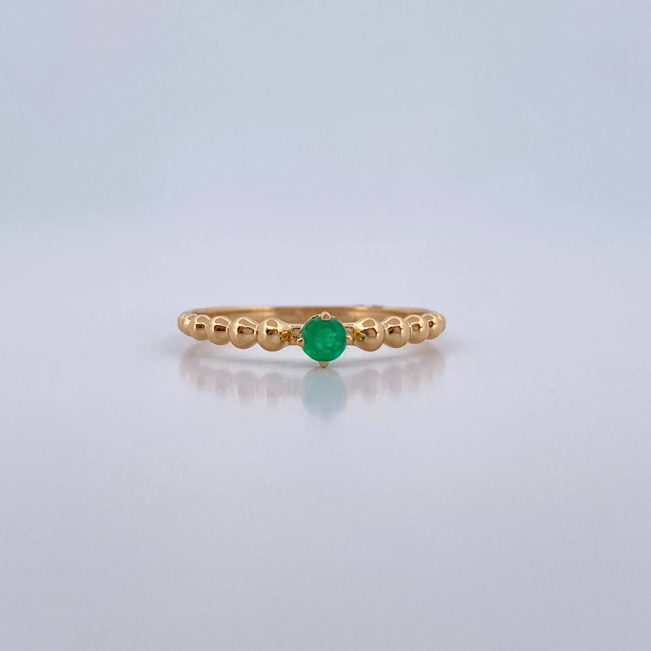 Anillo Solitario Esferas 1.25gr / T6 1/4 / Esmeraldas 8 Pts Oro Amarillo 18K (Joya) &