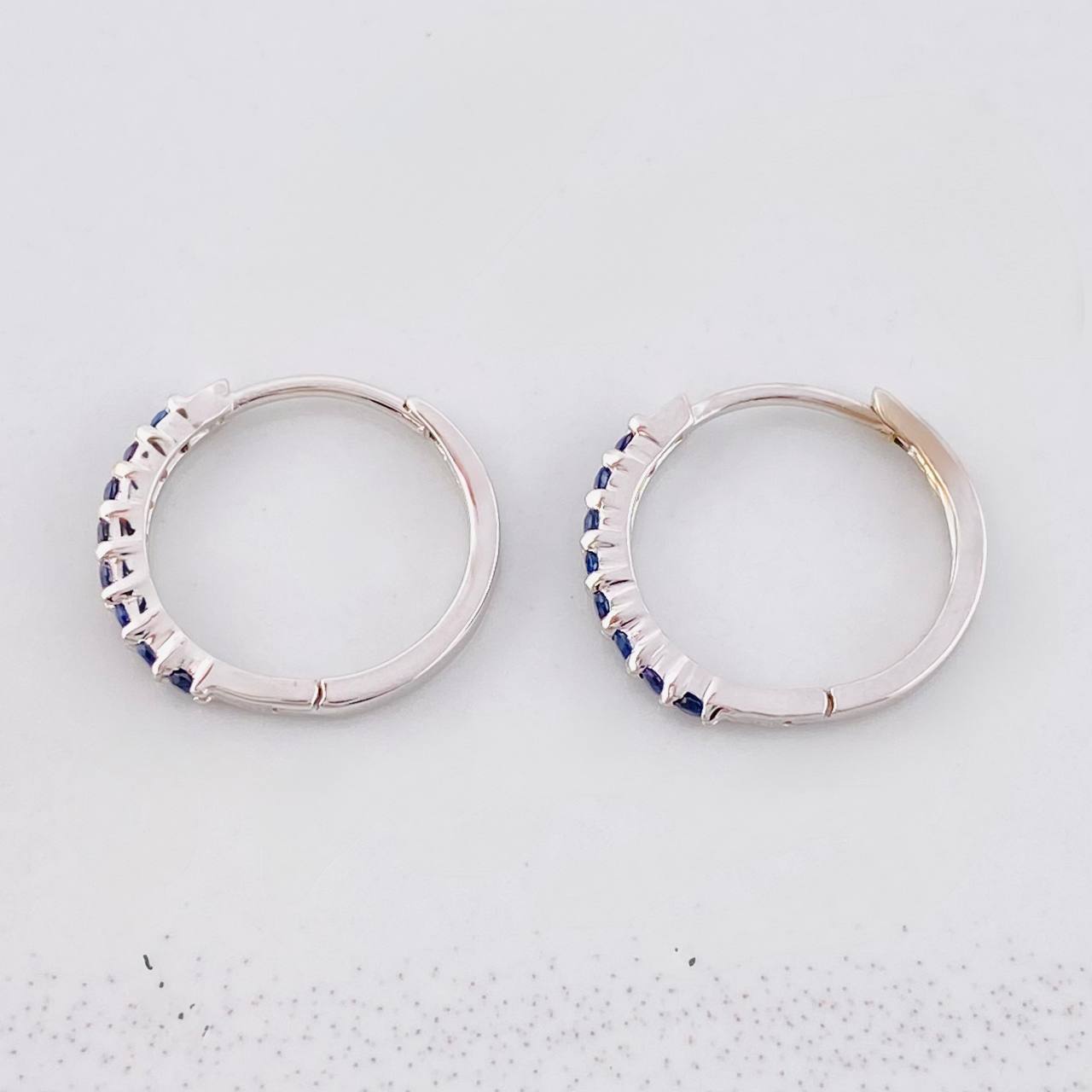 Hoop Earrings Half Channel Sapphires 25pts 1.85g / 1/2 in 18K White Gold