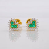 Topos Corazón Tupido Esmeraldas 21pts Diamantes 20pts 1.65g / in / 7.6mm Oro Amarillo 18K