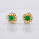 Stud Earrings Dense Flower Emerald 36pts Diamonds 24pts 2.1g / in / 8.8mm 18K Yellow Gold