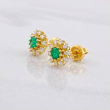 Stud Earrings Dense Flower Emerald 36pts Diamonds 24pts 2.1g / in / 8.8mm 18K Yellow Gold