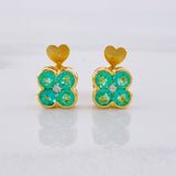 Stud Earrings Flower Emeralds 1.12pts Diamonds 6pts 3.4g / in / 8mm Yellow Gold 18K