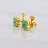 Stud Earrings Flower Emeralds 1.12pts Diamonds 6pts 3.4g / in / 8mm Yellow Gold 18K
