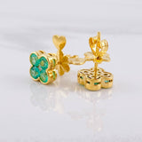 Stud Earrings Flower Emeralds 1.12pts Diamonds 6pts 3.4g / in / 8mm Yellow Gold 18K