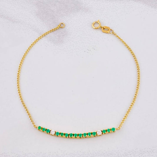 Pulso Cubano Tenis Esmeraldas 26pts Diamantes 11pts 2.15g / 7 1/4 in / 2.4mm Oro Amarillo 18K