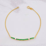 Cuban Links Bracelet Tennis Emeralds 26pts Diamonds 11pts 2.15g / 7 1/4 in / 2.4mm Yellow Gold 18K