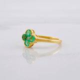 Anillo Flor Esmeraldas 56pts Diamante 24pts 2.5g / T6 Oro Amarillo 18K