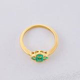 Anillo Flor Esmeraldas 56pts Diamante 24pts 2.5g / T6 Oro Amarillo 18K