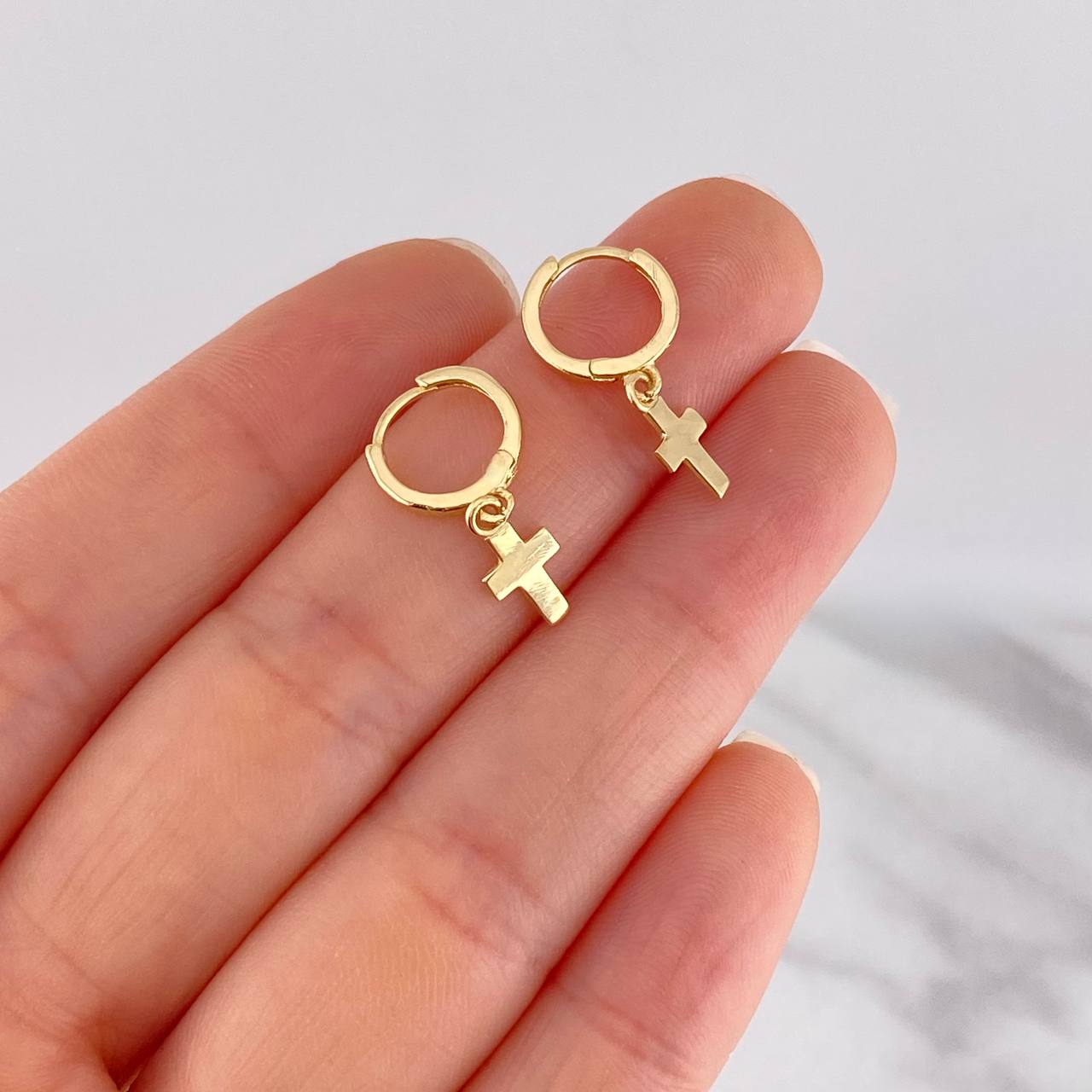 Candongas Cruz Colgante 1.6g / 3/4 in Oro Amarillo 18K