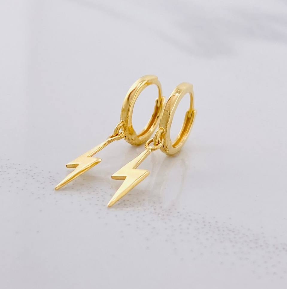 Hanging Lightning Hoop Earrings 1.45g / 1 in Yellow Gold 18K