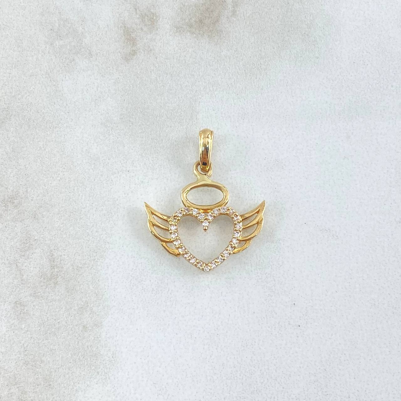 Dije Ángel Corazón Silueta 1.5gr / 2.2cm / Circones Blancos Oro Amarillo 18K