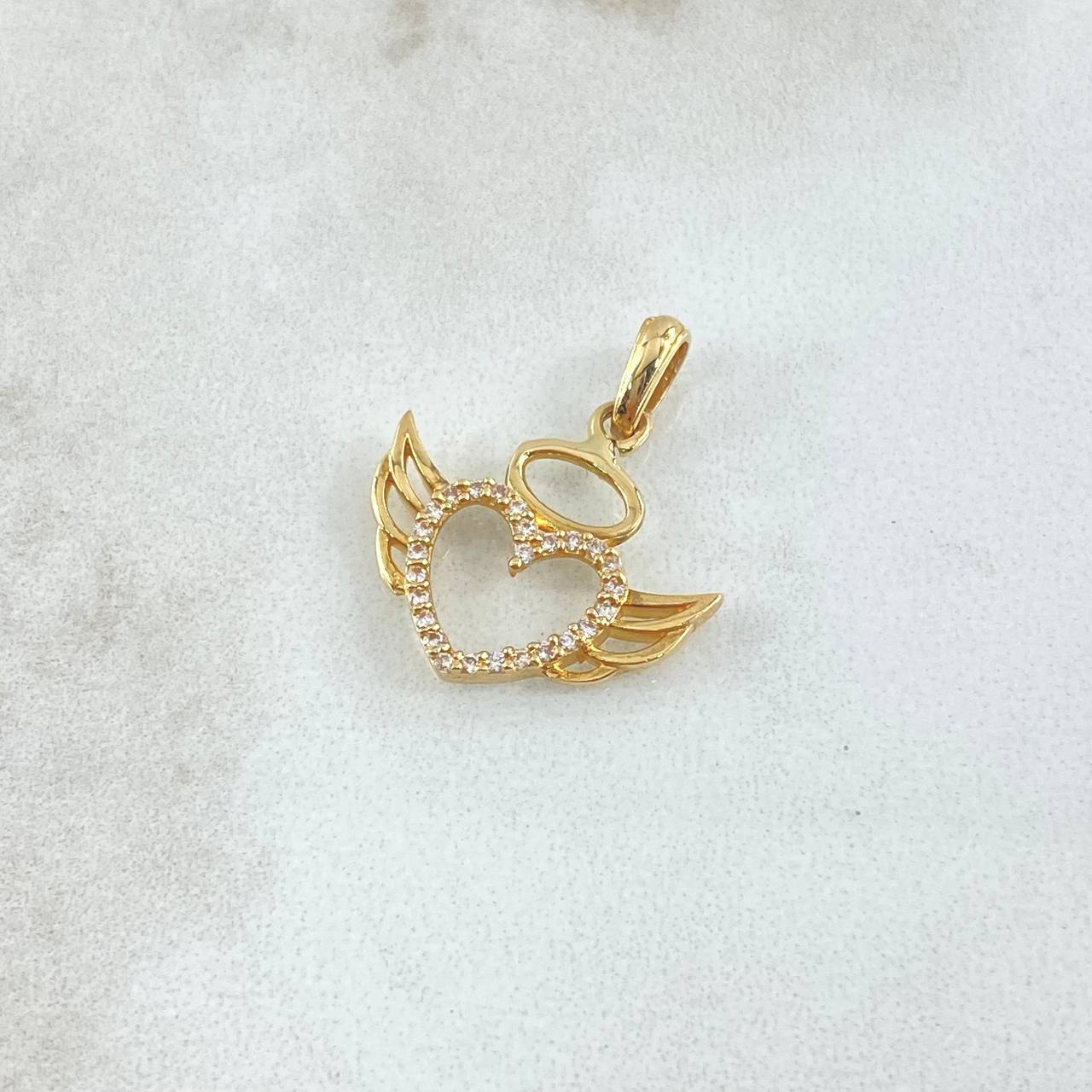 Dije Ángel Corazón Silueta 1.5gr / 2.2cm / Circones Blancos Oro Amarillo 18K
