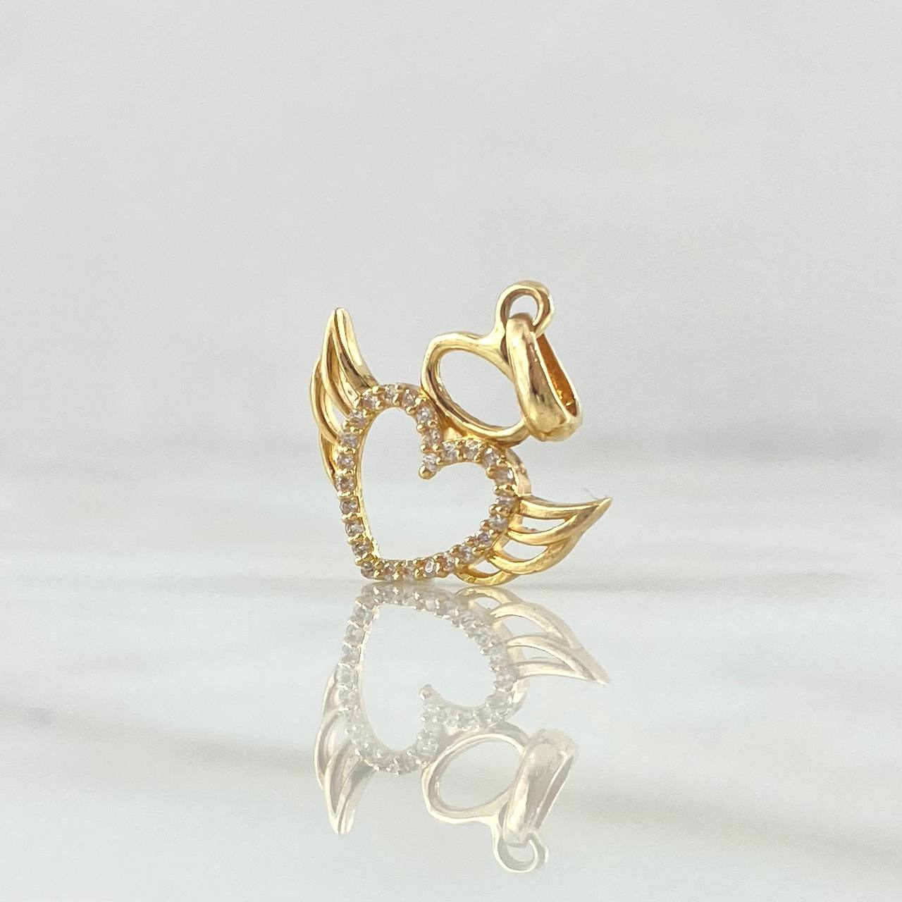 Dije Ángel Corazón Silueta 1.6gr / 2.2cm / Circones Blancos Oro Amarillo 18K ©