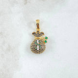 Pendant Coquett Money Bag 2.8gr / 2.5cm / White Black Green Zircons 18K Yellow Gold