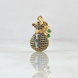 Pendant Coquett Money Bag 2.8gr / 2.5cm / White Black Green Zircons 18K Yellow Gold