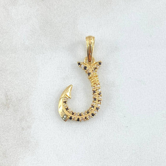 Dije Anzuelo 1.4gr / 2.8cm / Circones Blancos Negros Oro Amarillo 18K