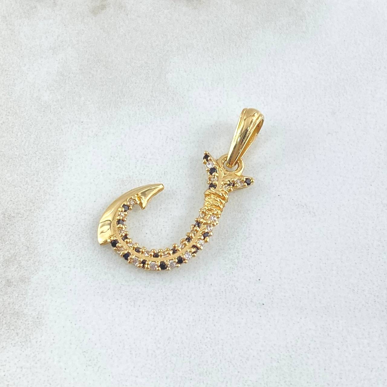 Dije Anzuelo 1.45gr / 2.8cm / Circones Blancos Negros Oro Amarillo 18K ©