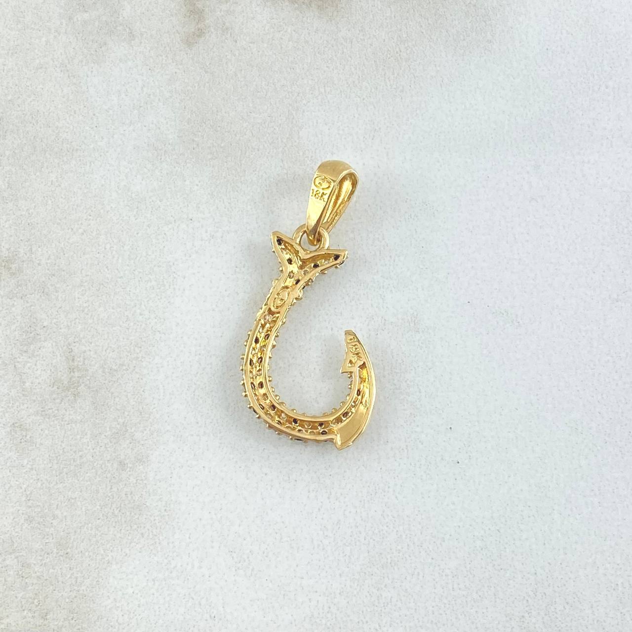 Dije Anzuelo 1.45gr / 2.8cm / Circones Blancos Negros Oro Amarillo 18K ©