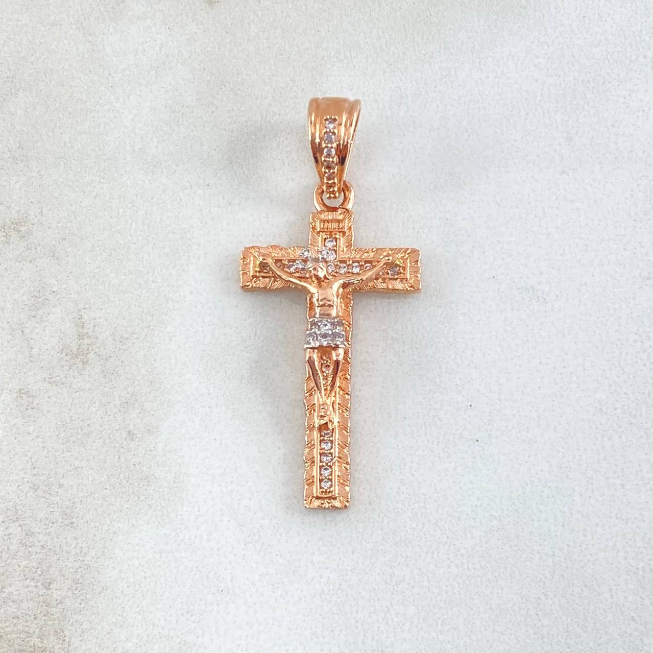 Dije Cruz Cristo Espiralizado 4.15gr / 3.7cm / Circones Blancos Oro Rosa 18K *