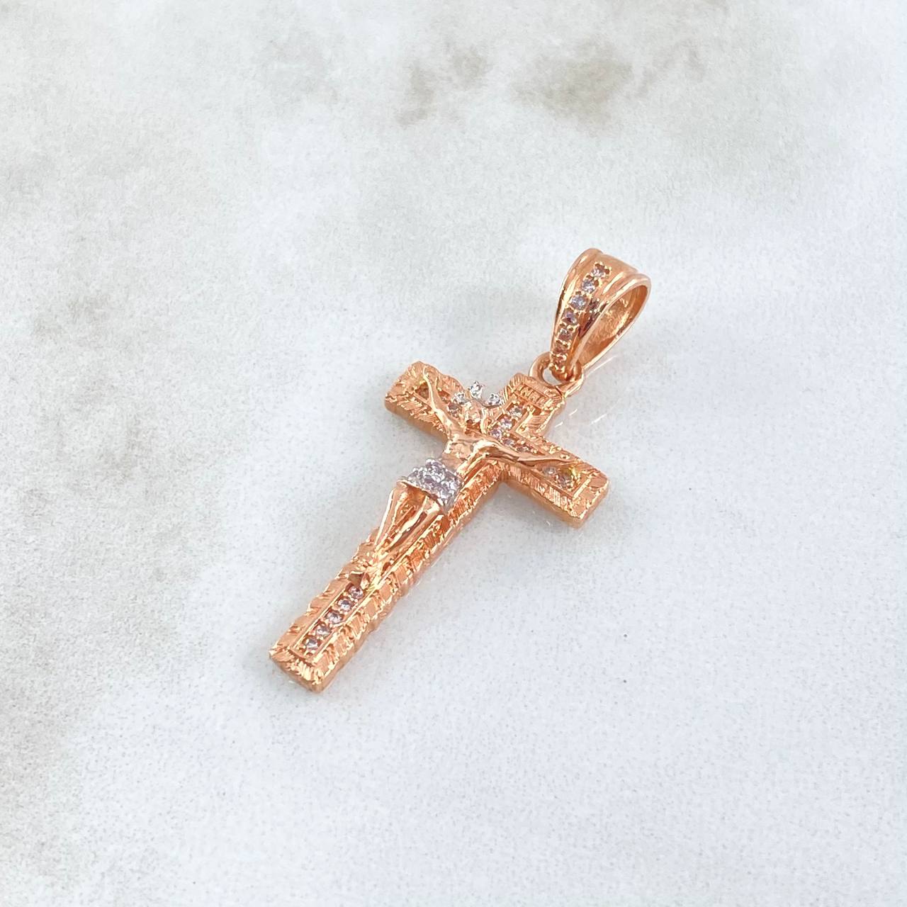Dije Cruz Cristo Espiralizado 4.15gr / 3.7cm / Circones Blancos Oro Rosa 18K *