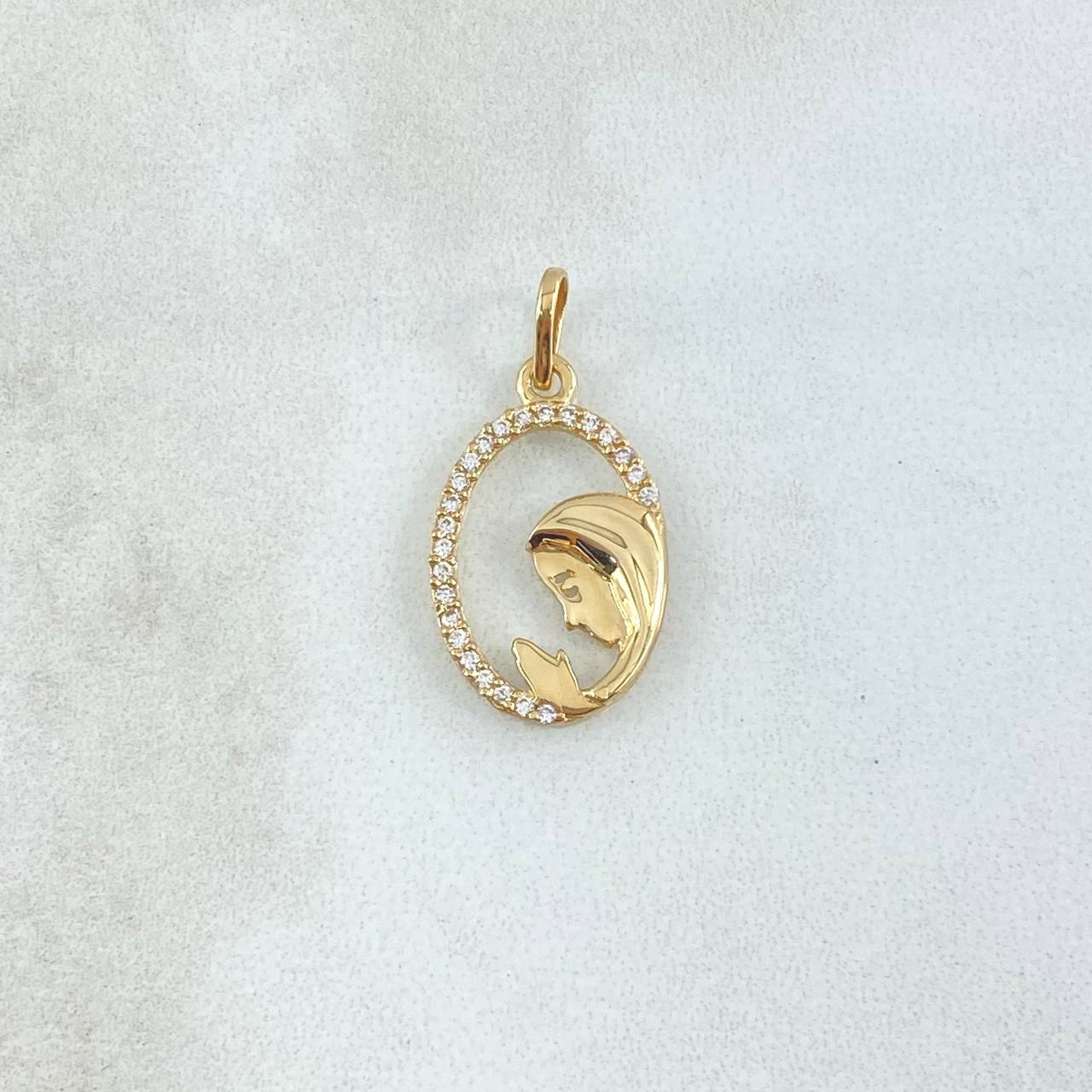 Dije Virgen Maria Circulo Floreado 1.1gr / 2.4cm / Circones Blancos Oro Amarillo 18K ©