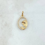 Dije Virgen Maria Circulo Floreado 1.1gr / 2.4cm / Circones Blancos Oro Amarillo 18K ©