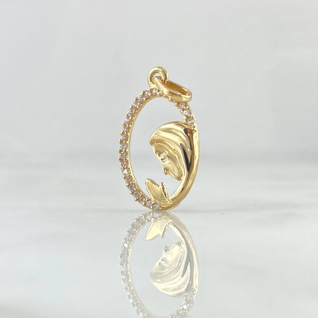 Pendant Virgin Mary Flowered Circle 1.05gr / 2.4cm / White Zirconia 18K Yellow Gold *