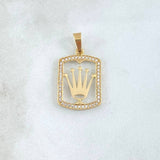 Dije Marco Rectangular Corona RX 1.8gr / 2.7cm / Circones Blancos Oro Amarillo 18K ©