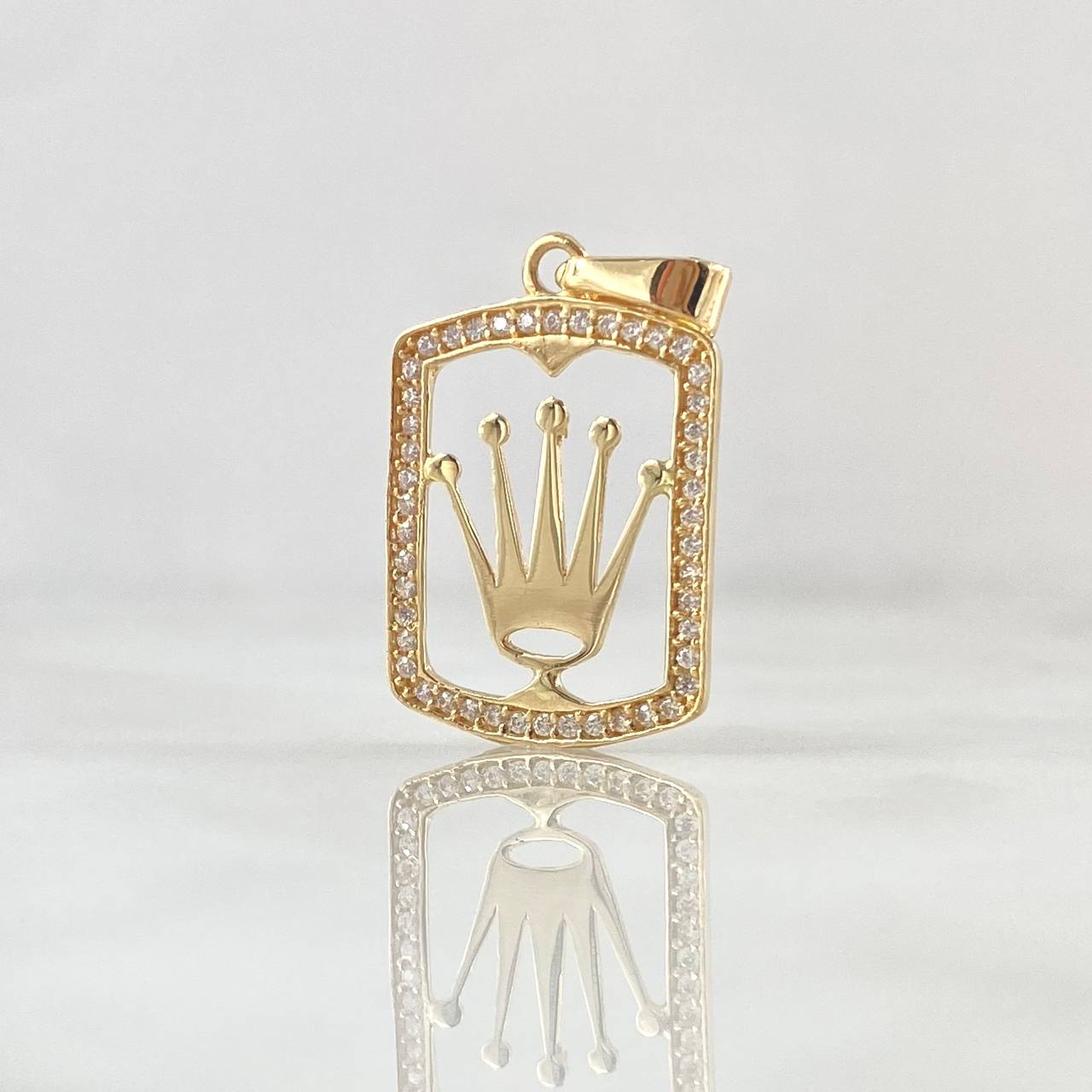 Dije Marco Rectangular Corona RX 1.8gr / 2.7cm / Circones Blancos Oro Amarillo 18K ©