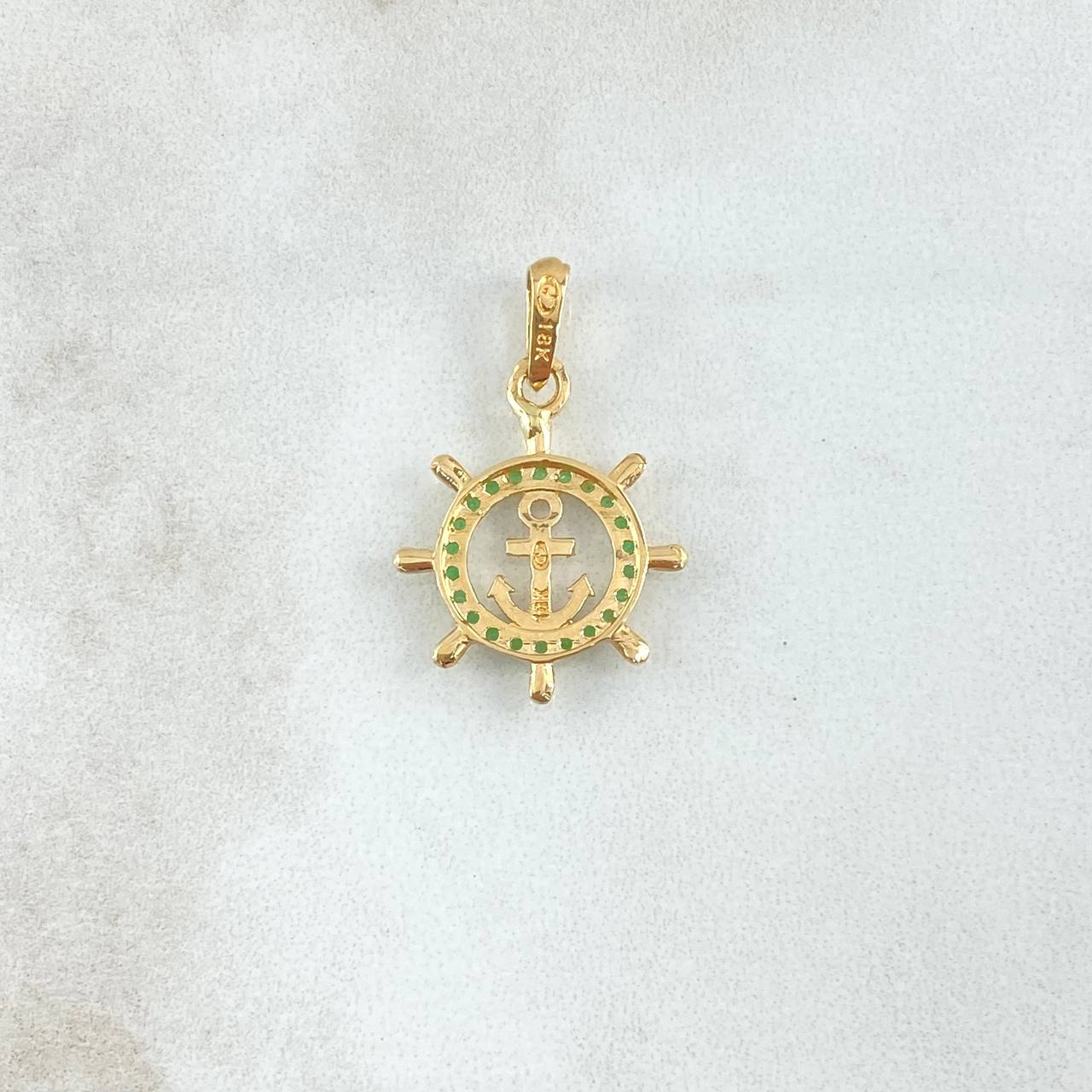 Dije Marco Timon Ancla Silueta 1.75gr / 2.6cm / Texturizado Cicones Verdes Oro Amarillo 18K *