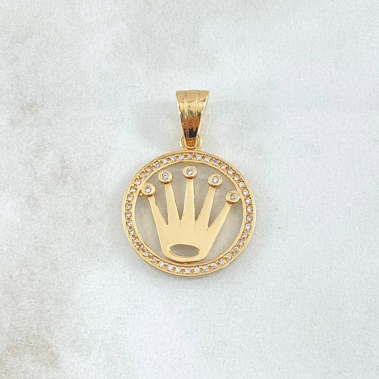 Dije Marco Circular Corona RX 4.65gr / 3cm / Circones Blancos Oro Amarillo 18K ©